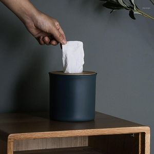 Tissue Boxes & Napkins Round Box Plastic Paper Rack Bamboo Roll Napkin Tray Office Table Accessories Papers Holder For Home