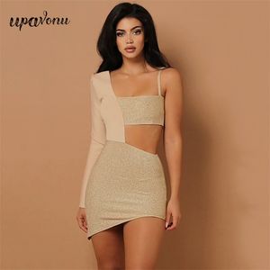 حرة المرأة الصيف اللباس مثير واحد الكتف كم طويل جوفاء bodycon المشاهير نادي ليلة حزب البسيطة vestido 210524