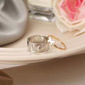 Noivado De Mens E Conjunto De Anel De Casamento venda por atacado-Borboleta de ouro na moda anéis abertos para mulheres homens amante casal anel conjunto amizade jóias de casamento de noivado