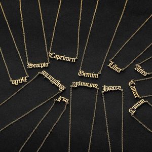 Gold Silver Stainless Steel Star Zodiac Sign Neckless 12 Constellation English alphabet Pendant Necklace Women Gold Chain Necklace Men Jewelry gift