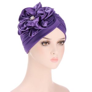 Frauen Turban Kappe Große Blume Indien Hut Soild Farbe Muslimischen Kopf Wraps Islam Kopfbedeckung Turbante Mujer Chemo Hut