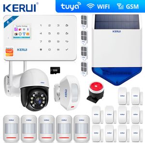 Kerui Tuya Kit Wifi GSM SMS Home Assaltante Security Alarme Sistema Cortina Movimento Sensor Sem Fio Solar Siren IP Camera