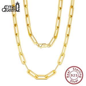 Effie Queen Italian Paperclip Chain Link Necklace 925 Sterling Silver 14k Gold 16" 18" 22" inches Necklaces for Women SC39 220225