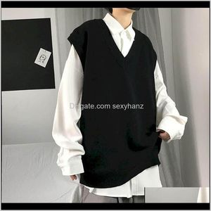 Vests Outerwear & Coats Mens Clothing Apparel Drop Delivery 2021 Men Autumn Solid Color Knitted Male Korean Style Trend Loose V-Neck Sleevele