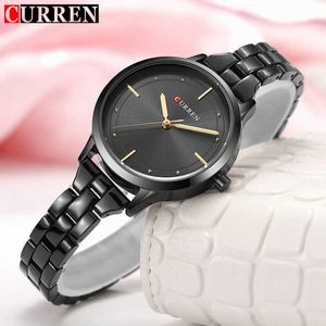 Marca de Curren Luxo Preto Aço Inoxidável Pulseira Estilo Mulheres Quartzo Assista Moda Dress Senhoras Relógios Presentes Relogio Feminino 210527