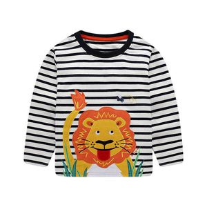 Прыжки метров аппликации животные детские футболки хлопчатобумажные мальчики одежда льва полоса детская одежда рубашка для детей 210529