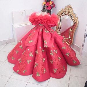 Meninas de melancia vendedores de concurso do ombro Apliques de renda Vestido de aniversário de flor para sessão de fotos fofa