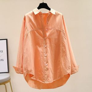 Blusas femininas camisas cedo camisa de primavera botão para cima tops lapela casual manga longa 2021 blusa solta coreana rosa branca blusas