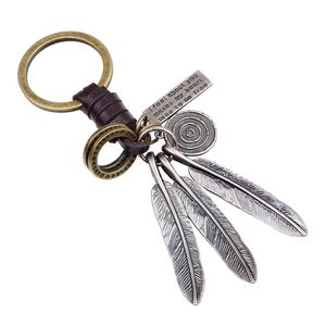 Rings S1039 Fashion Jewelry Vintage Feather Laves Chain Woven Leather Alloy Accessories Key Ring Cqsdf Njpxm Chain Pendant