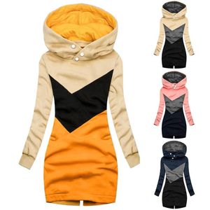 Frauen Hoodies Kleid Herbst Winter Casual Mit Kapuze Sweatshirt Kleider 2021 Damen Langarm Rundhals Pocket Pullover Damen Sweatshirts