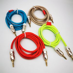 3,5 mm jack nylon flätat aux ljudkabel Guldpläterad för bil hörlurar MIC mp3 mp4