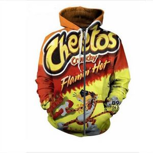 Liberar novos homens / mulheres Cheetos engraçado 3D impressão moda zíper hoodie casual sportswear l012