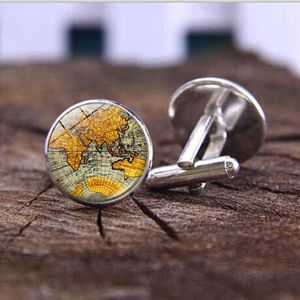 Pyjtrl Mężczyźni Moda Ziemia Planeta Mapa świata Metal French Cufflinks Sleeve Stud Akcesoria