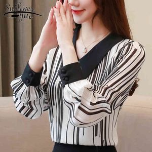 Autumn Chiffon Casual Women Tops Peter Pan Collar Long Sleeve Elegant Clothing Sweet Fashion Blouse 5360 50 210521