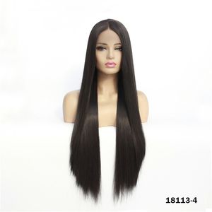 Синтетический LaceFrontal Fright Симулятор человеческих волос кружева передних париков 12 ~ 26 дюймов шелковистый прямой цвет 4 # Perruques 18113-4
