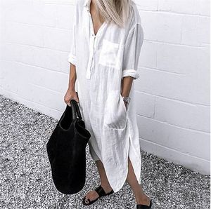 Oversize Cotton Linen Women's Fashion Dress Loose Casual Female Long Dresses White 2022 Spring Summer Beach Vintage Clothes Lady