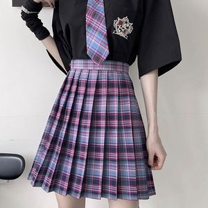 Kjolar zoki kvinnor lila veckad rutig kjol glir hög midja mini sexig japansk skola hajuku cosplay anime sjöman kostym