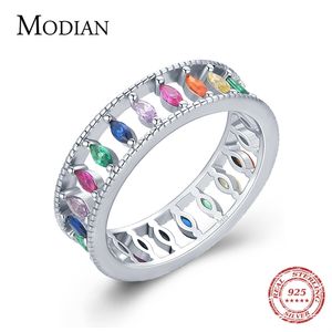 Modian 925 sterling silver moda arcobaleno colorato impilabile anello rombo anelli di barretta di cristallo per le donne gioielli partito 211217