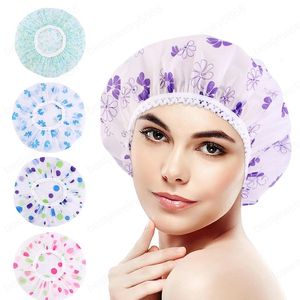 Cuffia da doccia impermeabile da donna con fiore addensato Cappello da bagno elastico per capelli di alta qualità Cucina da bagno Tappo antifumo per olio da donna