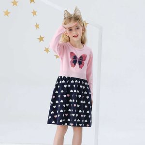 Abito a maniche lunghe per bambini Ragazze Abiti da principessa Paillettes Farfalla Abbigliamento Bambini Fancy Party Costume Ragazze Abiti da principessa Q0716