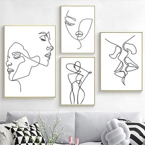 Nordic Minimalista Figure Line Art Donna Sexy Corpo Nudo Dipinti su tela da parete Disegno Poster Stampe Decorazione per soggiorno 211222