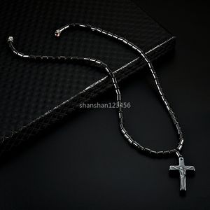 Sculpture Black Magnet Jesus Cross Necklace Christian Pendant Necklaces Choker for Women Men Fashion Jewelry