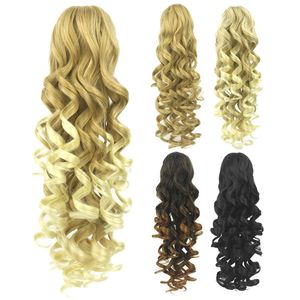 Soowee 180g Long Blonde Curly Clip In Extensions Piecy Pony Tail High Temperature Fiber Syntetisk Hair Claw Ponytail