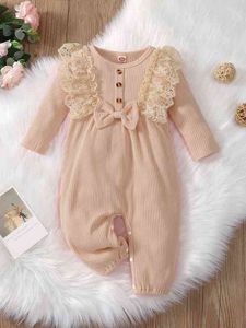 Baby Ruffle Trim Bow Front Half Button Jumpsuit Hon