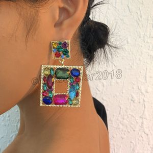 Moda Boho Orecchini pendenti in cristallo geometrico colorato per le donne Orecchini pendenti con strass in zircone scintillante Bijoux