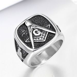 Stal ze stali nierdzewnej retro czarny zabytkowe freemason masońskie pierścienie punkowe darmowe mason sygnet regalia pierścieni gotycka biżuteria dla mężczyzn