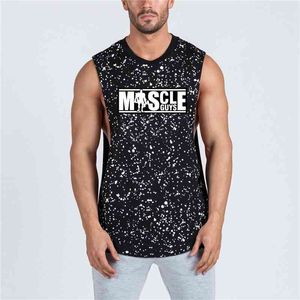 Brand Clothing Bodybuilding Singlets Fitness Mens Flow Cut Off T-shirts Dropped Armholes Gym Tank Tops Workout Sleeveless Vest 210421