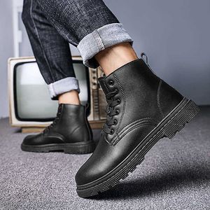 Men Leather Martin Boots Light Weight Winter Ankle Boots Lace-up Shoes Men's Booties