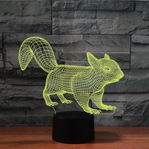 Night Lights Acrylic Squirrel 3D Light 7 Color Changing Touch Table Lamp Remote Control For Kids Bedroom Decor Creative Gift