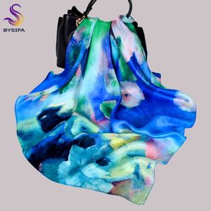 BYSIFA|Blue Green Ladies Pure Silk Cape 2020 Autumn Winter Neck Scarves Headscarves 70*70cm Women Dandelion Square Scarf