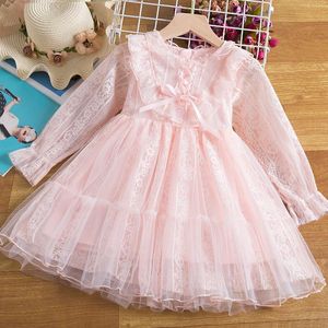 Vestidos de menina princesa vestido menina casamento flor meninas noite criança trajes de inverno 3 6 8 yrs crianças manga comprida outono rosa