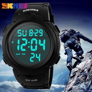 2022NOVO SKMEI Relógio Esportivo Ao Ar Livre Masculino Mostrador Grande Moda Relógios Simples Calendário Pulseira PU 5Bar Relógio Digital À Prova D' Água reloj hombre 1068