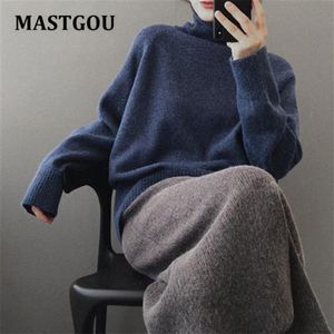 MASTGOU Oversized Winter Thick Sweater Women Knitted Cashmere Pullover Long Sleeve Turtleneck Loose Jumper Warm Pull 210903