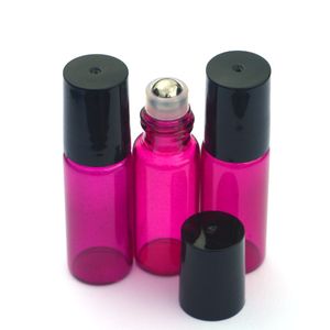 20pcs Rose Empty Roll on Glass Vial Essential Oil Perfume Sample 5ml Roller Bottles with Black Plastic Refillable Jar