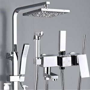 Chrome Shower Faucet Set Rainfall High Quality All Metal Bathtub Mixer Tap 4-way With Bidet Stainless Steel