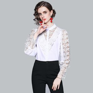 Boutique Lace Hollow Shirt Långärmad High-End Women Blouse Ol Vår Höstskjorta Mode Noble Lady Blouse