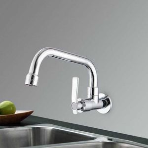 KKTNSG Copper Wall Mount Kitchen 360 Rotating Swivel Basin Sink Faucet Single Handle Cold Tap fold expansion basin sink G1/2 210719