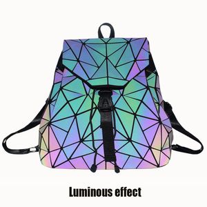 10代の少女ホログラムBSAC A DOS K726のための新しい女性レーザーの発光の学校バックパックの幾何学的なショルダーバッグの折りたたみ学生の袋