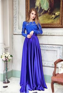 Abito da sera blu pizzo Abito speciale Occasioni Della Prom Gown Maxi Sexy Manica lunga A Abiti formali