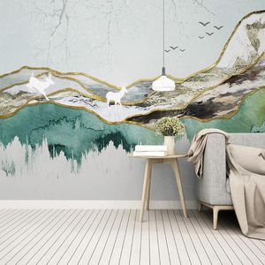 Sfondi Personalizzati di qualsiasi dimensione Carta da parati murale Stile cinese 3D Inchiostro astratto Paesaggio Alce Pittura murale Soggiorno TV Divano Studio Arte Affreschi