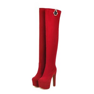 Buty nad kolanami dama platforma na wysokim obcasie buty kobiety seksowne szczupłe buty imprezowe czarny czerwony długi but duży rozmiar