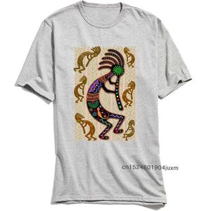 Erkek T Shirt Kokopelli Gökkuşağı Renkler T-shirt Gri Tribal Desen Erkek Tshirt Avrupa Tee-Shirt Baba Günü Hediyesi Pamuk Giysileri 210629