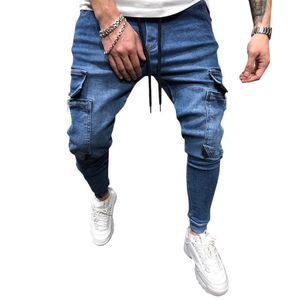 Męskie dżinsy z kieszonkowym modą dorywczo spodnie dżinsy dla mężczyzn odzież hip hop harem spodnie męskie dżinsy spodnie sportowe joggers #w x0621