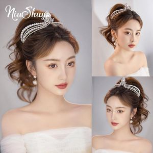 Klipy do włosów Barrettes Niushuya Crystal Pearl Tiaras Korony Barok White Diadem Prom Pageant Brides Party Dress Pałąk Accessorie