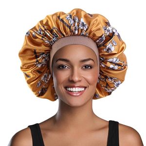 Recentemente mulheres Extra grande beleza impressão cetim silky boné sono noite cap cabeça capa capa bonnet chapéu para para cuidados com cabelo curly