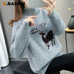 Women's Sweaters EBAIHUI Knitted Sweater Women 2021 Autumn Winter Korean Chenille Turtleneck Pullover Female Jumper Elk Pattern For Christma